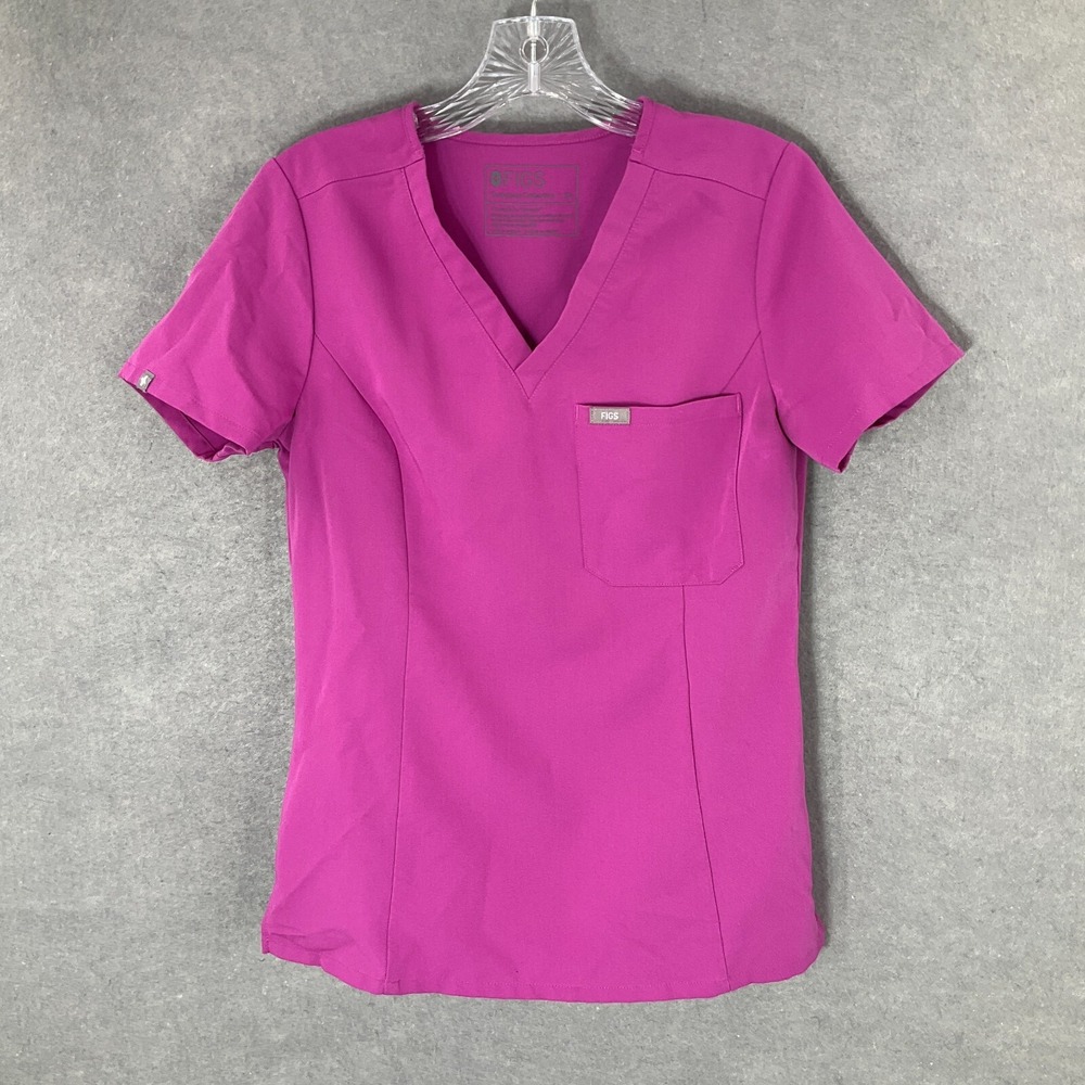 Figs Women Scrubs Sz Xs Pink Pocket Short Sleeve Hospital Work Nursing
